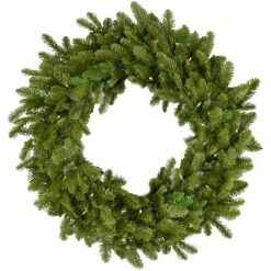 Fraser Hill Farm 48 in. Grandland Artificial Wreath, Pre-Strung with 150 Clear LED Bulbs, FFGT048W-5GR