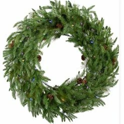 Fraser Hill Farm 36 in. Norway Pine Artificial Wreath, Pre-Strung with 100 Multi-Color LED Bulbs, FFNP036W-6GR