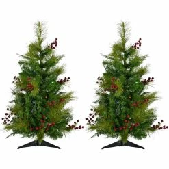 Fraser Hill Farm Set of Two 4 ft. Artificial Trees, FFNP056-6GRB/SET2
