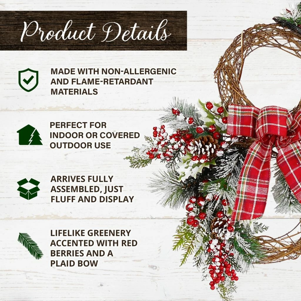 Fraser Hill Farm 22 in. Snowman Christmas Door Hanging w/ Berries & Pine Branches w/ Burlap Bow & Top Hat, FF022CHWR001-0RED 5 Fraser Hill Farm 22 in. Snowman Christmas Door Hanging w/ Berries & Pine Branches w/ Burlap Bow & Top Hat, FF022CHWR001-0RED - Image 3