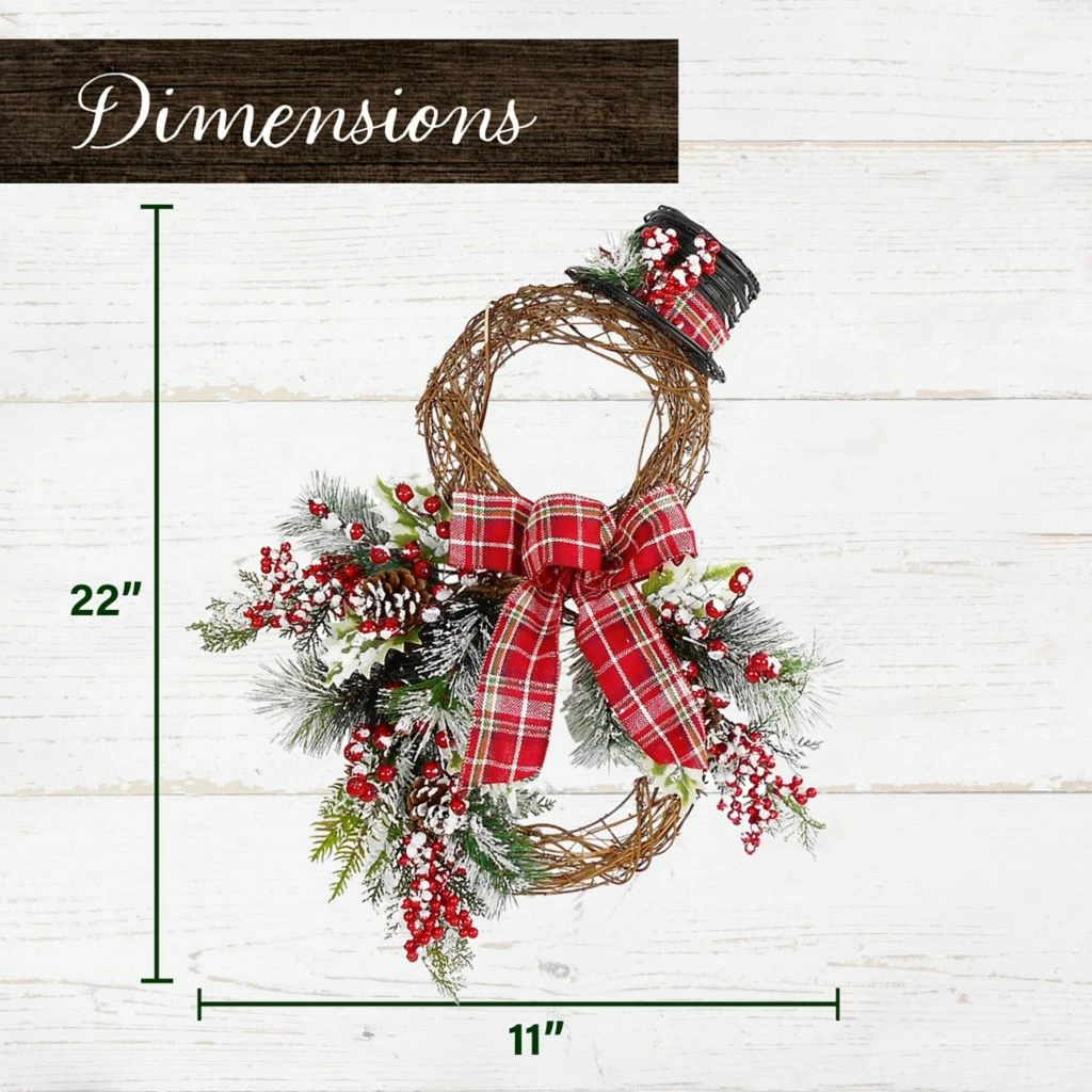 Fraser Hill Farm 22 in. Snowman Christmas Door Hanging w/ Berries & Pine Branches w/ Burlap Bow & Top Hat, FF022CHWR001-0RED 6 Fraser Hill Farm 22 in. Snowman Christmas Door Hanging w/ Berries & Pine Branches w/ Burlap Bow & Top Hat, FF022CHWR001-0RED - Image 4