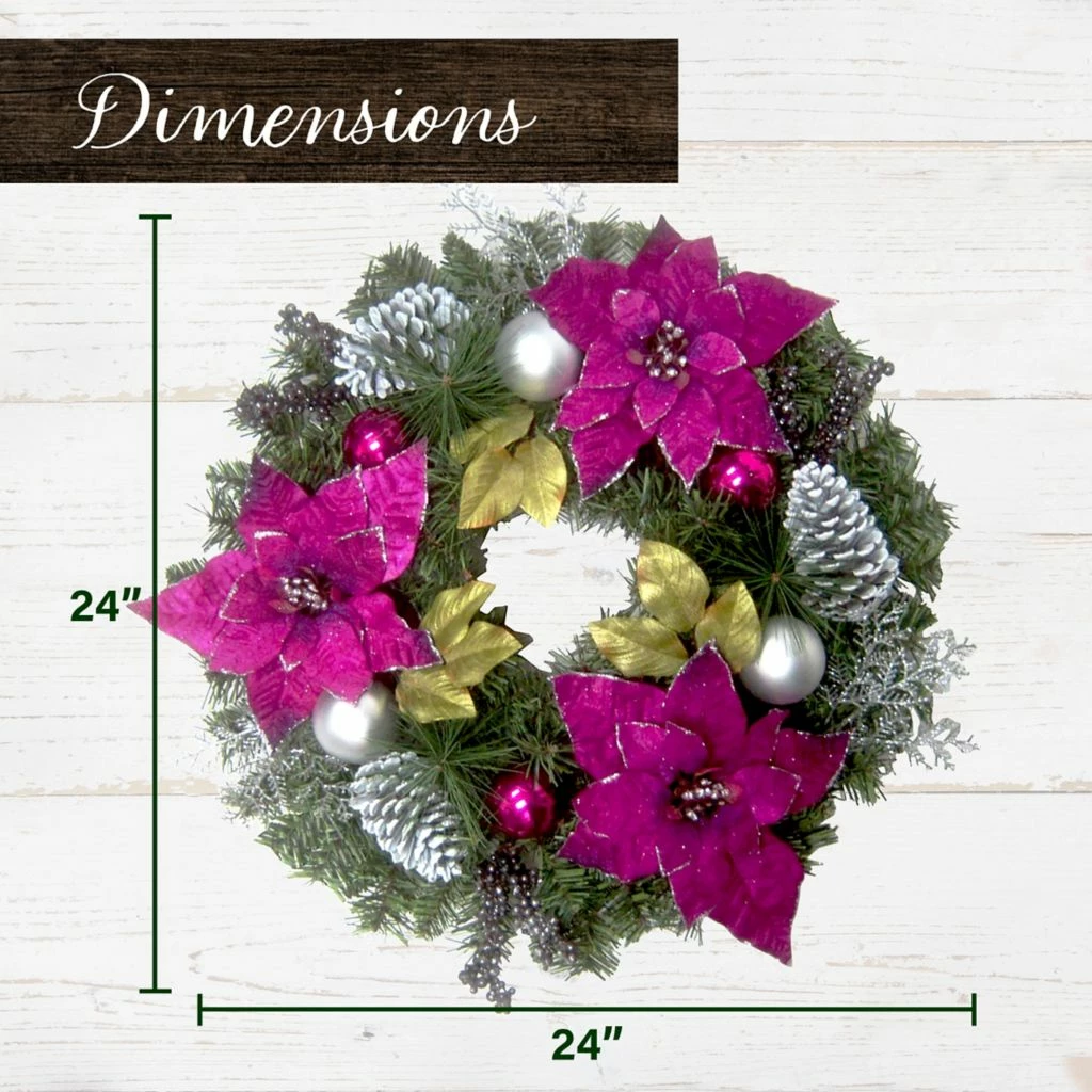 Fraser Hill Farm 24 in. Artificial Christmas Wreath with Poinsettia Blooms and Ornaments 6 Fraser Hill Farm 24 in. Artificial Christmas Wreath with Poinsettia Blooms and Ornaments - Image 4