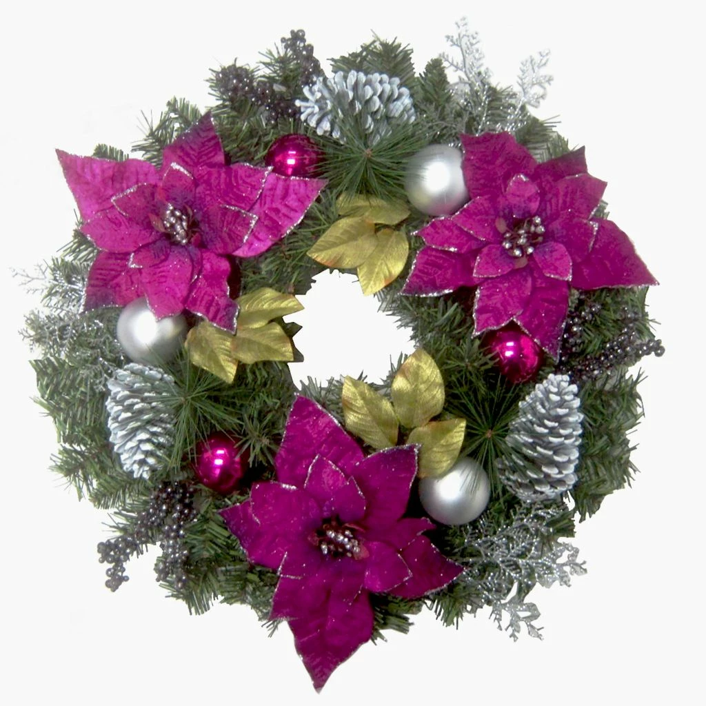 Fraser Hill Farm 24 in. Artificial Christmas Wreath with Poinsettia Blooms and Ornaments 7 Fraser Hill Farm 24 in. Artificial Christmas Wreath with Poinsettia Blooms and Ornaments - Image 5
