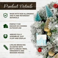 Fraser Hill Farm 24 in. Snowy Artificial Christmas Wreath with Wood Houses and Tree Decorations 9 Fraser Hill Farm 24 in. Snowy Artificial Christmas Wreath with Wood Houses and Tree Decorations -Fraser Hill Farm Sales Store 1647538 A2