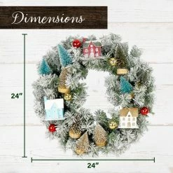 Fraser Hill Farm 24 in. Snowy Artificial Christmas Wreath with Wood Houses and Tree Decorations 10 Fraser Hill Farm 24 in. Snowy Artificial Christmas Wreath with Wood Houses and Tree Decorations -Fraser Hill Farm Sales Store 1647538 A3