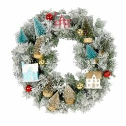 Fraser Hill Farm 24 in. Snowy Artificial Christmas Wreath with Wood Houses and Tree Decorations 11 Fraser Hill Farm 24 in. Snowy Artificial Christmas Wreath with Wood Houses and Tree Decorations -Fraser Hill Farm Sales Store 1647538 A4