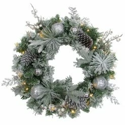 Fraser Hill Farm 24 in. Ornaments & Pinecone Pre-Lit Frosted Wreath with 25 Battery-Operated Lights 11 Fraser Hill Farm 24 in. Ornaments & Pinecone Pre-Lit Frosted Wreath with 25 Battery-Operated Lights -Fraser Hill Farm Sales Store 1647540 A4