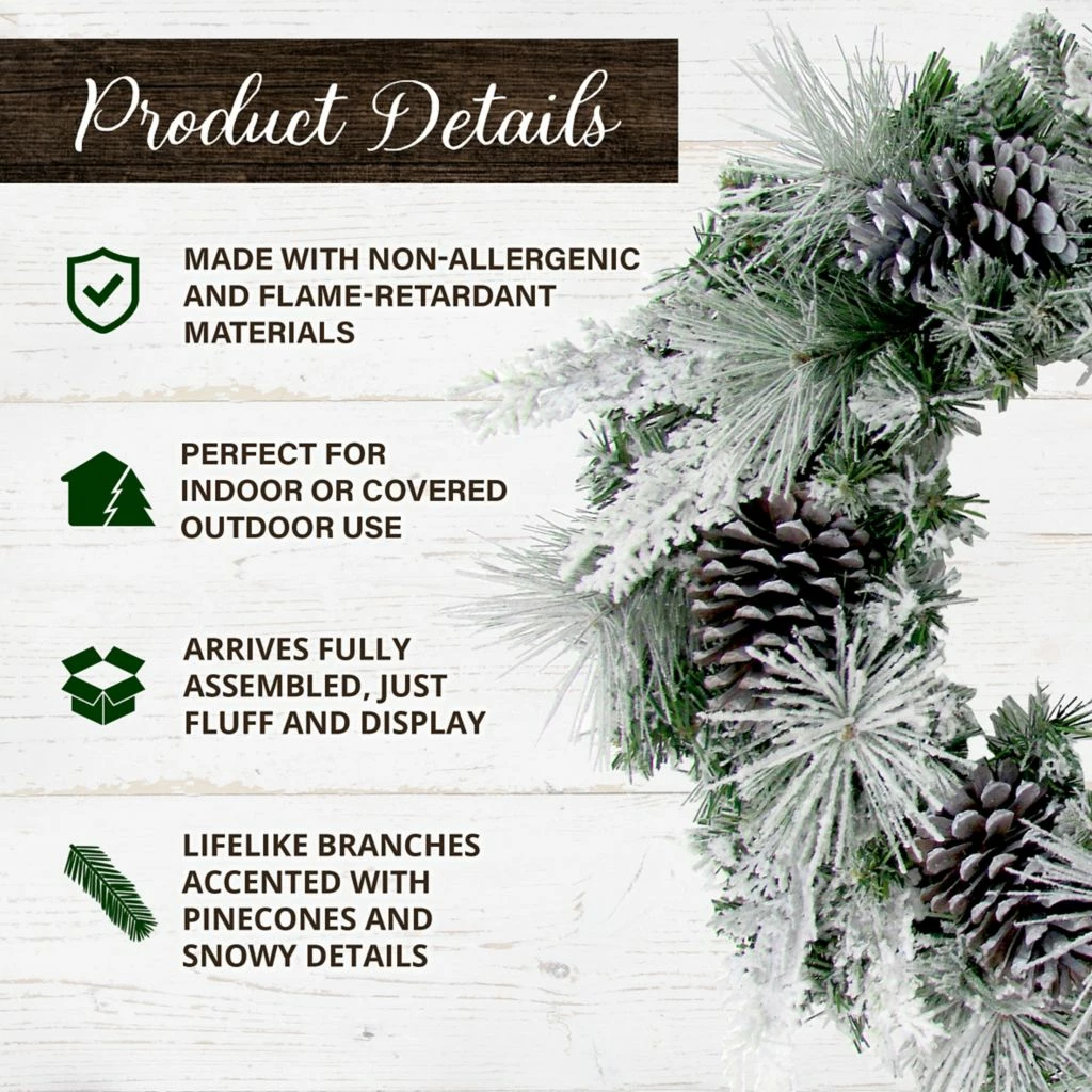 Fraser Hill Farm 24 in. Snow Flocked and Oversized Pinecone Artificial Christmas Wreath 5 Fraser Hill Farm 24 in. Snow Flocked and Oversized Pinecone Artificial Christmas Wreath - Image 3