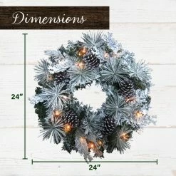 Fraser Hill Farm 24 in. Oversized Pinecone and Snow Flocked Artificial Christmas Wreath with 25 Battery Operated Lights -Fraser Hill Farm Sales Store 1647542 A3