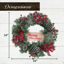 Fraser Hill Farm 24 in. Frosted, Plaid Bows and Pincone Artificial Christmas Wreath 11 Fraser Hill Farm 24 in. Frosted, Plaid Bows and Pincone Artificial Christmas Wreath -Fraser Hill Farm Sales Store 1647544 A3