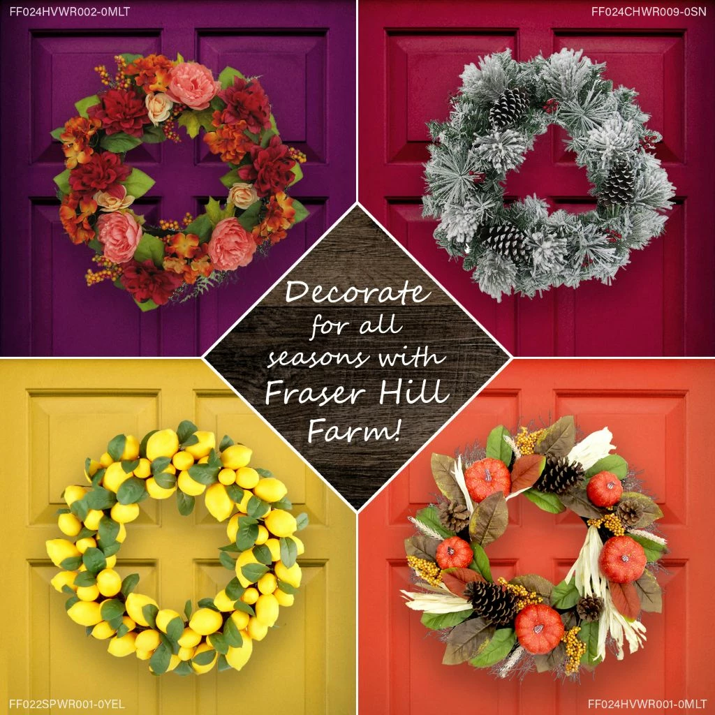 Fraser Hill Farm 24 in. Christmas Wreath with Poinsettias and Ornaments with Gold Berries, Artificial, FF024CHWR007-0BL 4 Fraser Hill Farm 24 in. Christmas Wreath with Poinsettias and Ornaments with Gold Berries, Artificial, FF024CHWR007-0BL - Image 2