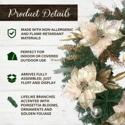 Fraser Hill Farm 24 in. Christmas Wreath with Poinsettias and Ornaments with Gold Berries, Artificial, FF024CHWR007-0BL 9 Fraser Hill Farm 24 in. Christmas Wreath with Poinsettias and Ornaments with Gold Berries, Artificial, FF024CHWR007-0BL -Fraser Hill Farm Sales Store 1647545 A2