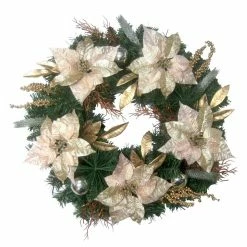 Fraser Hill Farm 24 in. Christmas Wreath with Poinsettias and Ornaments with Gold Berries, Artificial, FF024CHWR007-0BL 11 Fraser Hill Farm 24 in. Christmas Wreath with Poinsettias and Ornaments with Gold Berries, Artificial, FF024CHWR007-0BL -Fraser Hill Farm Sales Store 1647545 A4