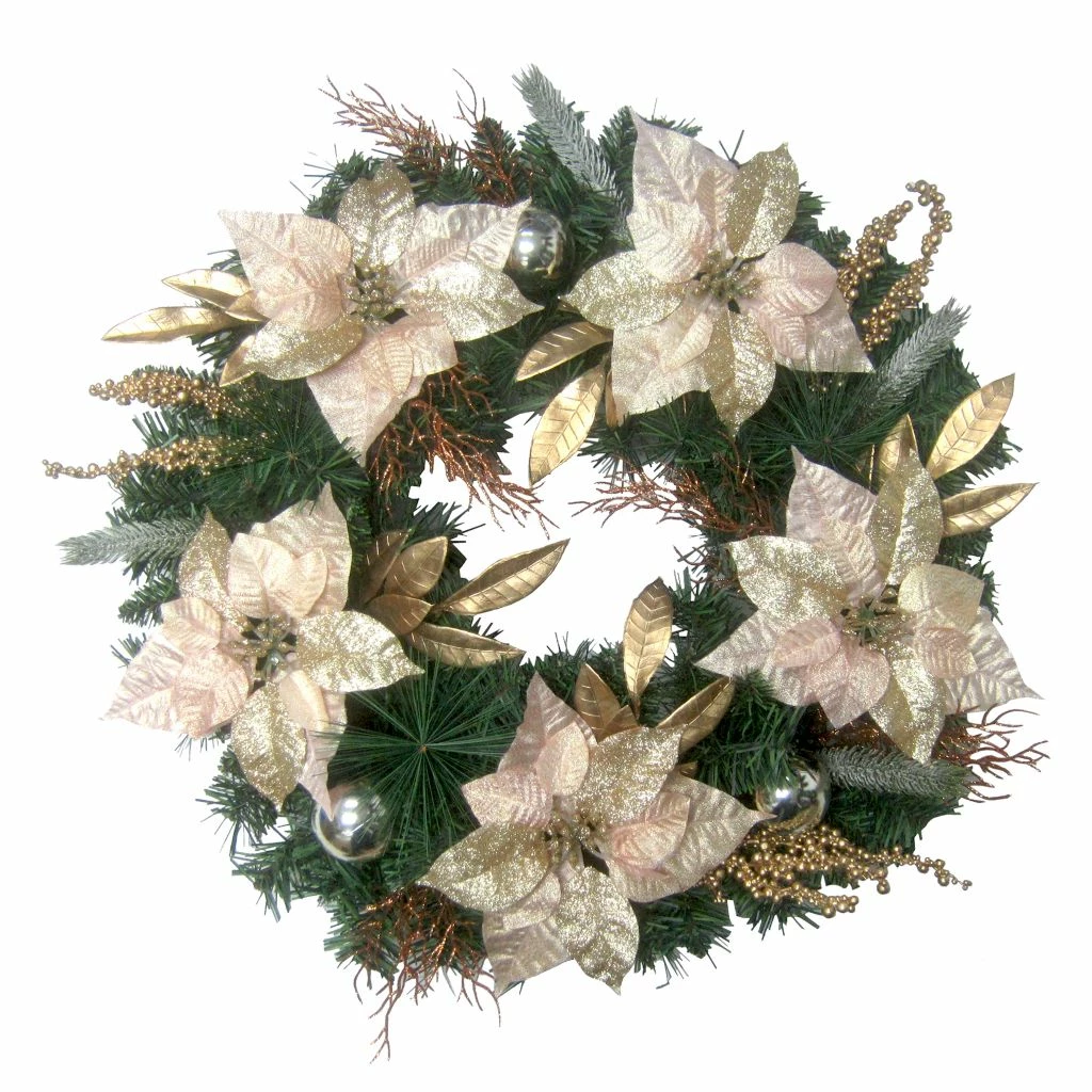 Fraser Hill Farm 24 in. Christmas Wreath with Poinsettias and Ornaments with Gold Berries, Artificial, FF024CHWR007-0BL 7 Fraser Hill Farm 24 in. Christmas Wreath with Poinsettias and Ornaments with Gold Berries, Artificial, FF024CHWR007-0BL - Image 5