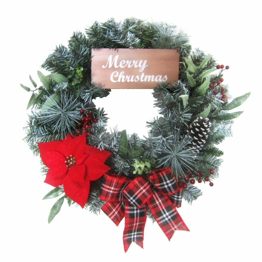 Fraser Hill Farm 24 in. Poinsettia Bloom & Bow Artificial Christmas Wreath with Merry Christmas Sign 7 Fraser Hill Farm 24 in. Poinsettia Bloom & Bow Artificial Christmas Wreath with Merry Christmas Sign - Image 5