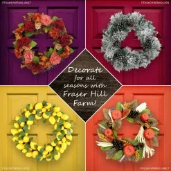 Fraser Hill Farm 24 in. Christmas Pre-Lit Snow Covered Wreath with Pinecones and Berries, PVC, Artificial, FF024CHWR009-1SN