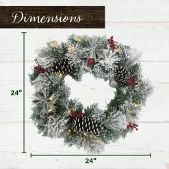 Fraser Hill Farm 24 in. Christmas Pre-Lit Snow Covered Wreath with Pinecones and Berries, PVC, Artificial, FF024CHWR009-1SN 9 Fraser Hill Farm 24 in. Christmas Pre-Lit Snow Covered Wreath with Pinecones and Berries, PVC, Artificial, FF024CHWR009-1SN -Fraser Hill Farm Sales Store 1647548 A2