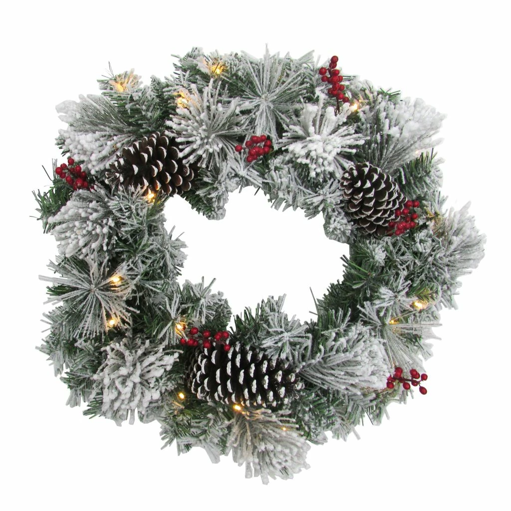 Fraser Hill Farm 24 in. Christmas Pre-Lit Snow Covered Wreath with Pinecones and Berries, PVC, Artificial, FF024CHWR009-1SN 6 Fraser Hill Farm 24 in. Christmas Pre-Lit Snow Covered Wreath with Pinecones and Berries, PVC, Artificial, FF024CHWR009-1SN - Image 4