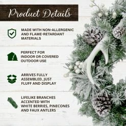 Fraser Hill Farm 24 in. Frosted Artificial Christmas Wreath with Antlers and Pinecone Decorations -Fraser Hill Farm Sales Store 1647549 A2