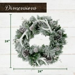 Fraser Hill Farm 24 in. Frosted Artificial Christmas Wreath with Antlers and Pinecone Decorations -Fraser Hill Farm Sales Store 1647549 A3