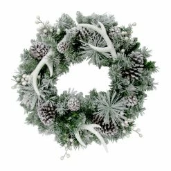 Fraser Hill Farm 24 in. Frosted Artificial Christmas Wreath with Antlers and Pinecone Decorations -Fraser Hill Farm Sales Store 1647549 A4