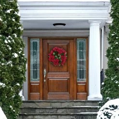 Fraser Hill Farm 24 in. Velvet Poinsettia Blooms and Leaves Artificial Christmas Wreath