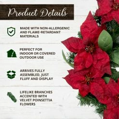 Fraser Hill Farm 24 in. Velvet Poinsettia Blooms and Leaves Artificial Christmas Wreath -Fraser Hill Farm Sales Store 1647551 A2