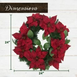 Fraser Hill Farm 24 in. Velvet Poinsettia Blooms and Leaves Artificial Christmas Wreath -Fraser Hill Farm Sales Store 1647551 A3