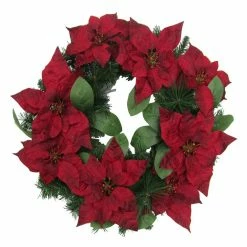 Fraser Hill Farm 24 in. Velvet Poinsettia Blooms and Leaves Artificial Christmas Wreath -Fraser Hill Farm Sales Store 1647551 A4