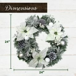 Fraser Hill Farm 24 in. Frost Covered Artificial Christmas Wreath with White Poinsettia Blooms & Ornaments -Fraser Hill Farm Sales Store 1647552 A3