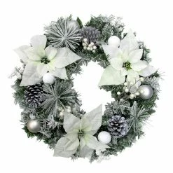 Fraser Hill Farm 24 in. Frost Covered Artificial Christmas Wreath with White Poinsettia Blooms & Ornaments -Fraser Hill Farm Sales Store 1647552 A4