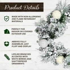 Fraser Hill Farm 24 in. Christmas Snow Covered Wreath w/ Glitter Ornaments & Leaves w/ Berries, PVC, FF024CHWR014-0WHT -Fraser Hill Farm Sales Store 1647553 A2