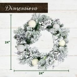 Fraser Hill Farm 24 in. Christmas Snow Covered Wreath w/ Glitter Ornaments & Leaves w/ Berries, PVC, FF024CHWR014-0WHT -Fraser Hill Farm Sales Store 1647553 A3