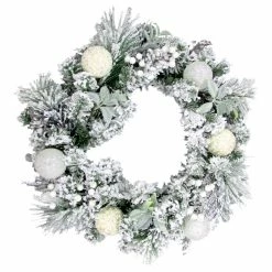 Fraser Hill Farm 24 in. Christmas Snow Covered Wreath w/ Glitter Ornaments & Leaves w/ Berries, PVC, FF024CHWR014-0WHT -Fraser Hill Farm Sales Store 1647553 A4