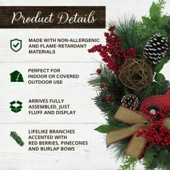 Fraser Hill Farm 24 in. Christmas Wreath w/ Pinecones & Burlap Bows w/ Wooden Truck Decoration, PVC, FF024CHWR016-0GR 8 Fraser Hill Farm 24 in. Christmas Wreath w/ Pinecones & Burlap Bows w/ Wooden Truck Decoration, PVC, FF024CHWR016-0GR -Fraser Hill Farm Sales Store 1647555 A2