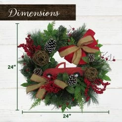 Fraser Hill Farm 24 in. Christmas Wreath w/ Pinecones & Burlap Bows w/ Wooden Truck Decoration, PVC, FF024CHWR016-0GR 9 Fraser Hill Farm 24 in. Christmas Wreath w/ Pinecones & Burlap Bows w/ Wooden Truck Decoration, PVC, FF024CHWR016-0GR -Fraser Hill Farm Sales Store 1647555 A3