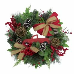Fraser Hill Farm 24 in. Christmas Wreath w/ Pinecones & Burlap Bows w/ Wooden Truck Decoration, PVC, FF024CHWR016-0GR 10 Fraser Hill Farm 24 in. Christmas Wreath w/ Pinecones & Burlap Bows w/ Wooden Truck Decoration, PVC, FF024CHWR016-0GR -Fraser Hill Farm Sales Store 1647555 A4