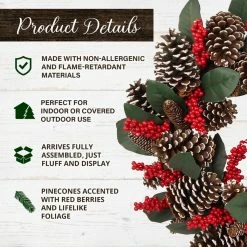 Fraser Hill Farm 24 in. Christmas Pinecone Wreath with Red Berries, Artificial, FF024CHWR017-0GR 9 Fraser Hill Farm 24 in. Christmas Pinecone Wreath with Red Berries, Artificial, FF024CHWR017-0GR -Fraser Hill Farm Sales Store 1647556 A2