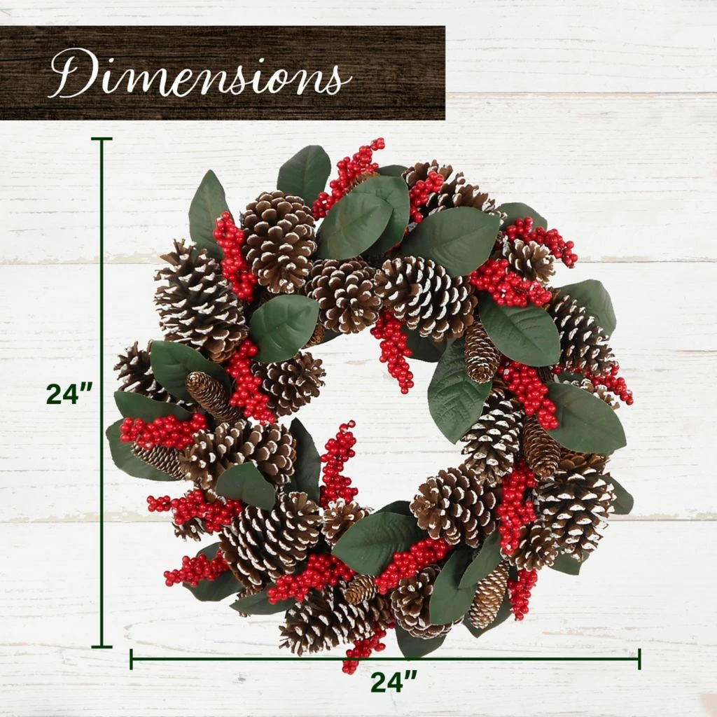 Fraser Hill Farm 24 in. Christmas Pinecone Wreath with Red Berries, Artificial, FF024CHWR017-0GR 6 Fraser Hill Farm 24 in. Christmas Pinecone Wreath with Red Berries, Artificial, FF024CHWR017-0GR - Image 4