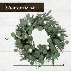 Fraser Hill Farm 24 in. Christmas Eucalyptus Wreath with Ornaments and Frosted Pine Branches, Artificial, FF024CHWR018-0GR -Fraser Hill Farm Sales Store 1647557 A3