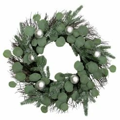Fraser Hill Farm 24 in. Christmas Eucalyptus Wreath with Ornaments and Frosted Pine Branches, Artificial, FF024CHWR018-0GR -Fraser Hill Farm Sales Store 1647557 A4