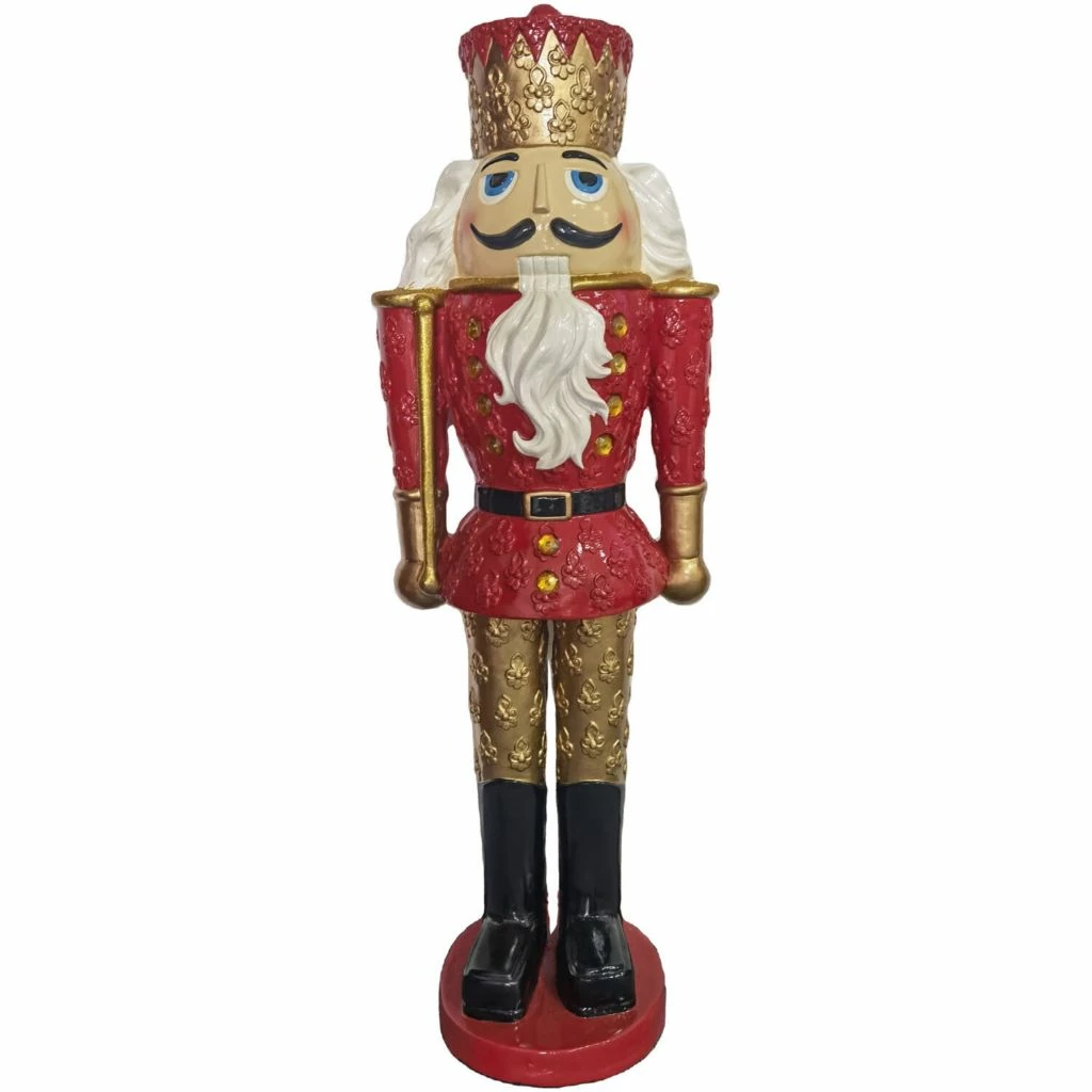 Fraser Hill Farm 4 ft. Nutcracker King Holding a Baton, Resin Statue with LED Lights, Red, FFRS048-1NC-MLT2 3 Fraser Hill Farm 4 ft. Nutcracker King Holding a Baton, Resin Statue with LED Lights, Red, FFRS048-1NC-MLT2