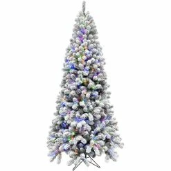Fraser Hill Farm 10 ft. Flocked Alaskan Pine Christmas Tree with Multi-Color LED String Lighting, FFAF010-6SN