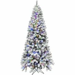 Fraser Hill Farm 12 ft. Flocked Alaskan Pine Christmas Tree with Multi-Color LED String Lighting, FFAF012-6SN