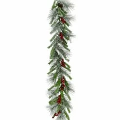 Fraser Hill Farm 9 ft. Lightly Flocked Decorative Garland with Pinecones and Red Berries, FF001CHGL-108-0GR