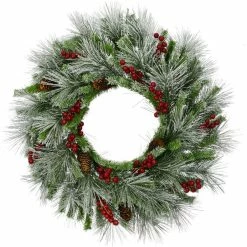 Fraser Hill Farm 25 in. Lightly Flocked Wreath Door or Wall Hanging with Pinecones and Berries, FF001CHWR-025-0GR