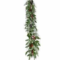Fraser Hill Farm 9 ft. Mixed Leaf Decorative Garland with Pinecones and Red Berries, FF003CHGL-108-0GR
