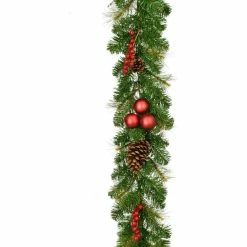 Fraser Hill Farm 9 ft. Joyful Decorative Garland with Pinecones and Red Berries, FFJFGL108-0GR