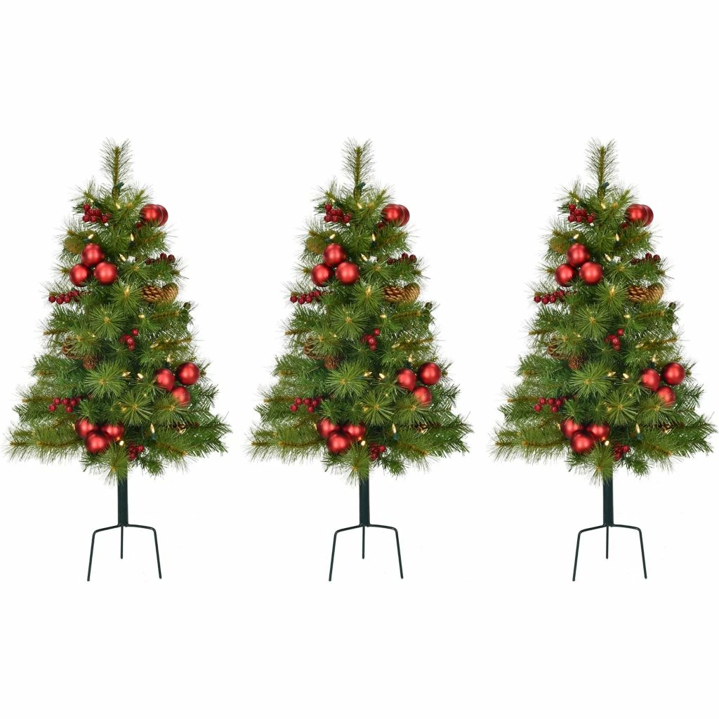 Fraser Hill Farm 2.5 ft. Joyful Walkway Trees, Warm White LED Lights, Pinecones Berries and Ornaments, Set of 3, FFJFTR030-5GR1 3 Fraser Hill Farm 2.5 ft. Joyful Walkway Trees, Warm White LED Lights, Pinecones Berries and Ornaments, Set of 3, FFJFTR030-5GR1