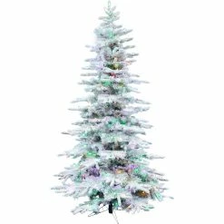 Fraser Hill Farm 6.5 ft. Slim Mountain Pine Flocked Christmas Tree with Multicolor LED Lights, FFMPS065-6SN